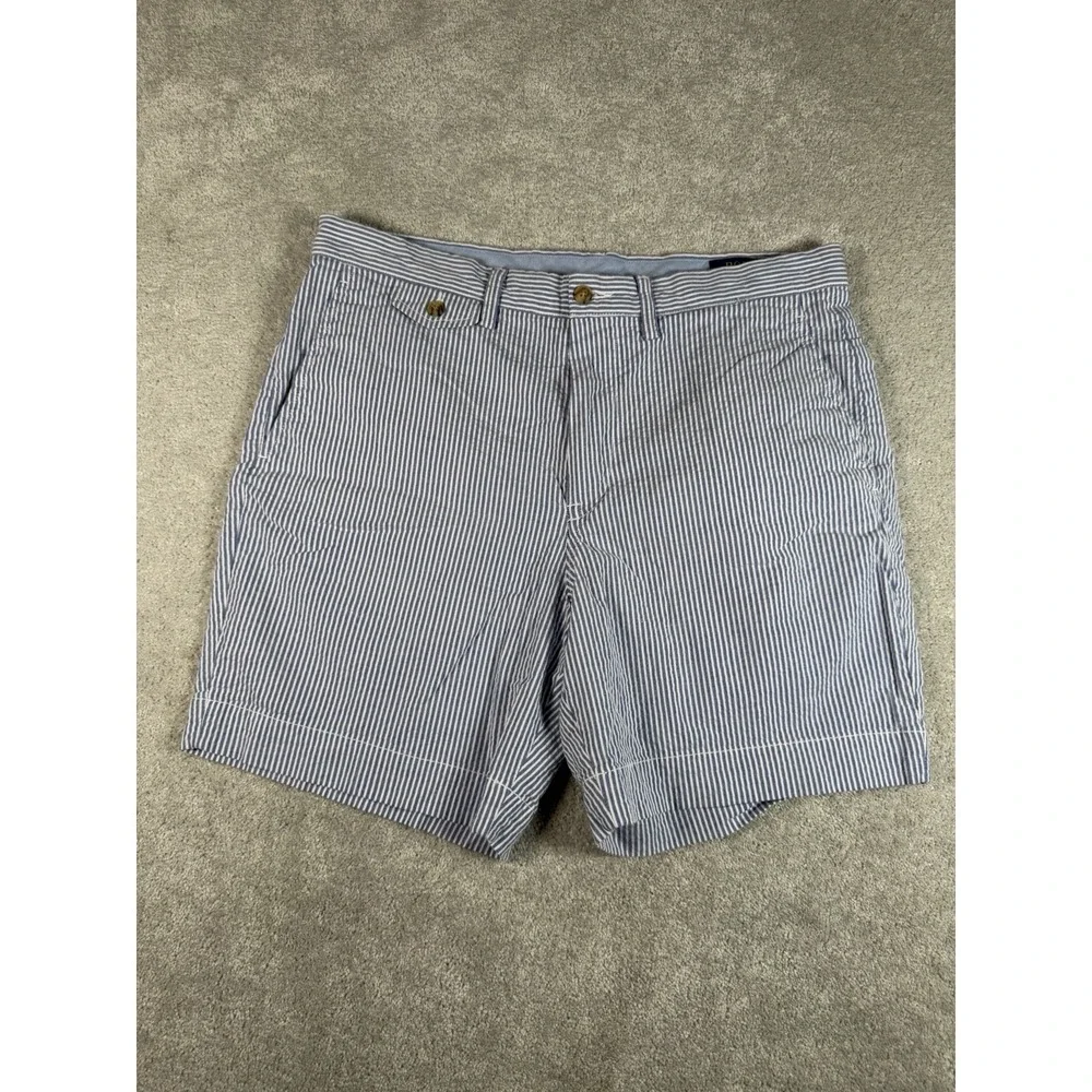 Polo Ralph Lauren Chino Shorts Mens 35 Blue Seersucker Blend Stretch Classic Fit